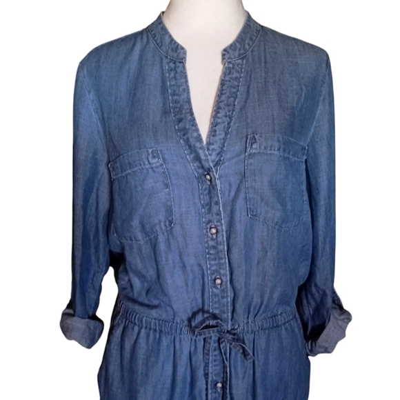 Banana Republic Button Up Midi Length Roll Tab Sleeve Chambray Shirt Dress Sz 8 - Picture 3 of 6